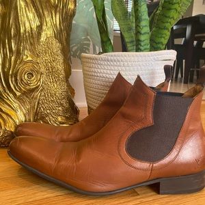 John Fluevog men size 12. Brown leather with dark dark details.